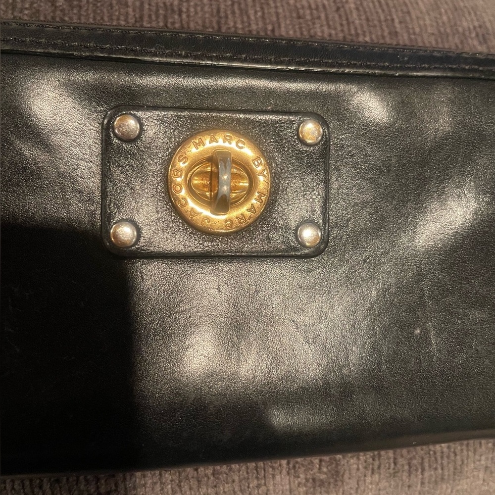 Marc By Marc Jacobs Black Leather Wallet with Metallic Accents